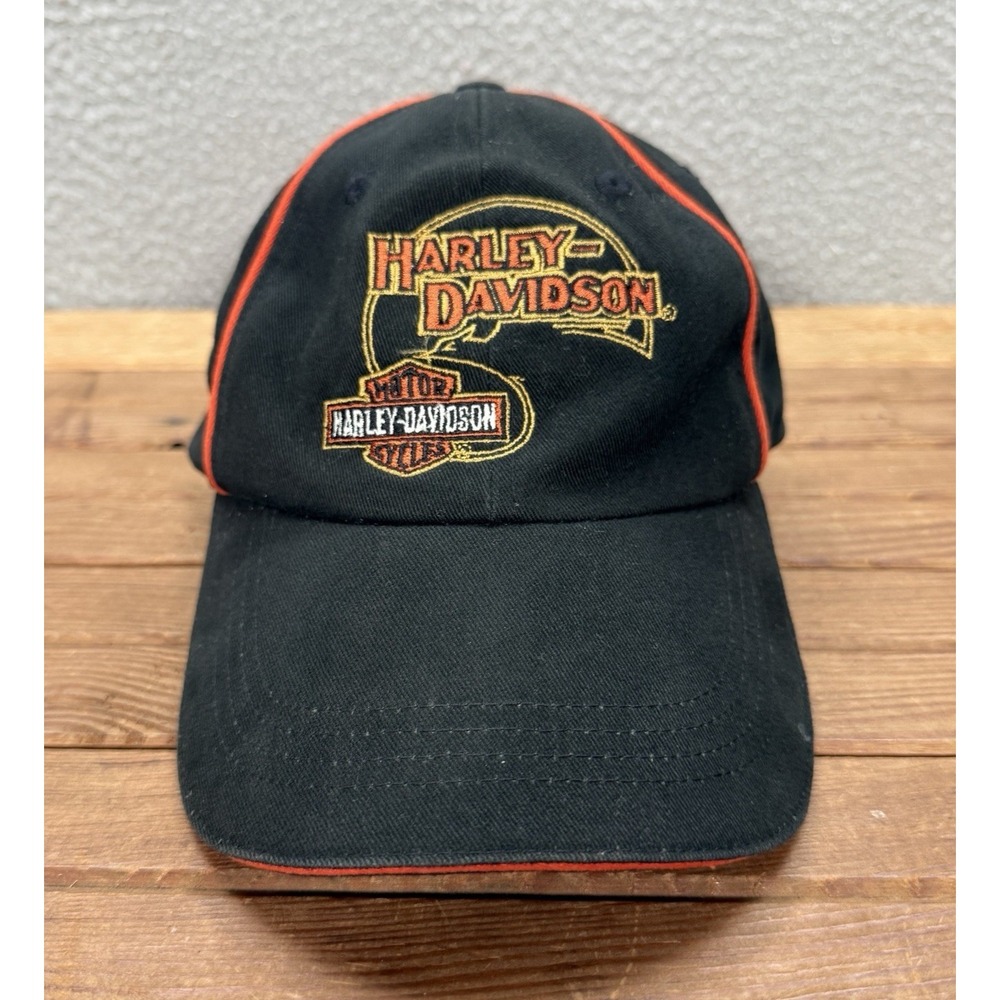 Vintage Harley Davidson Hat Adult Black Strap Back Cap Biker Motorcycle‎ Y2K
